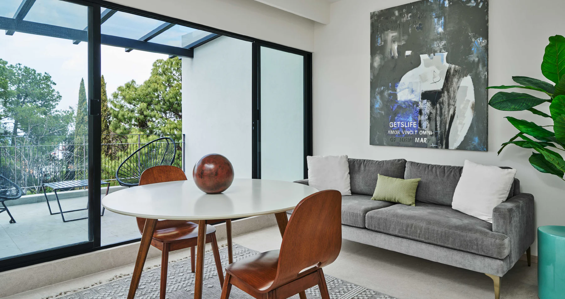 Sala y comedor de Tekax con salida a la terraza